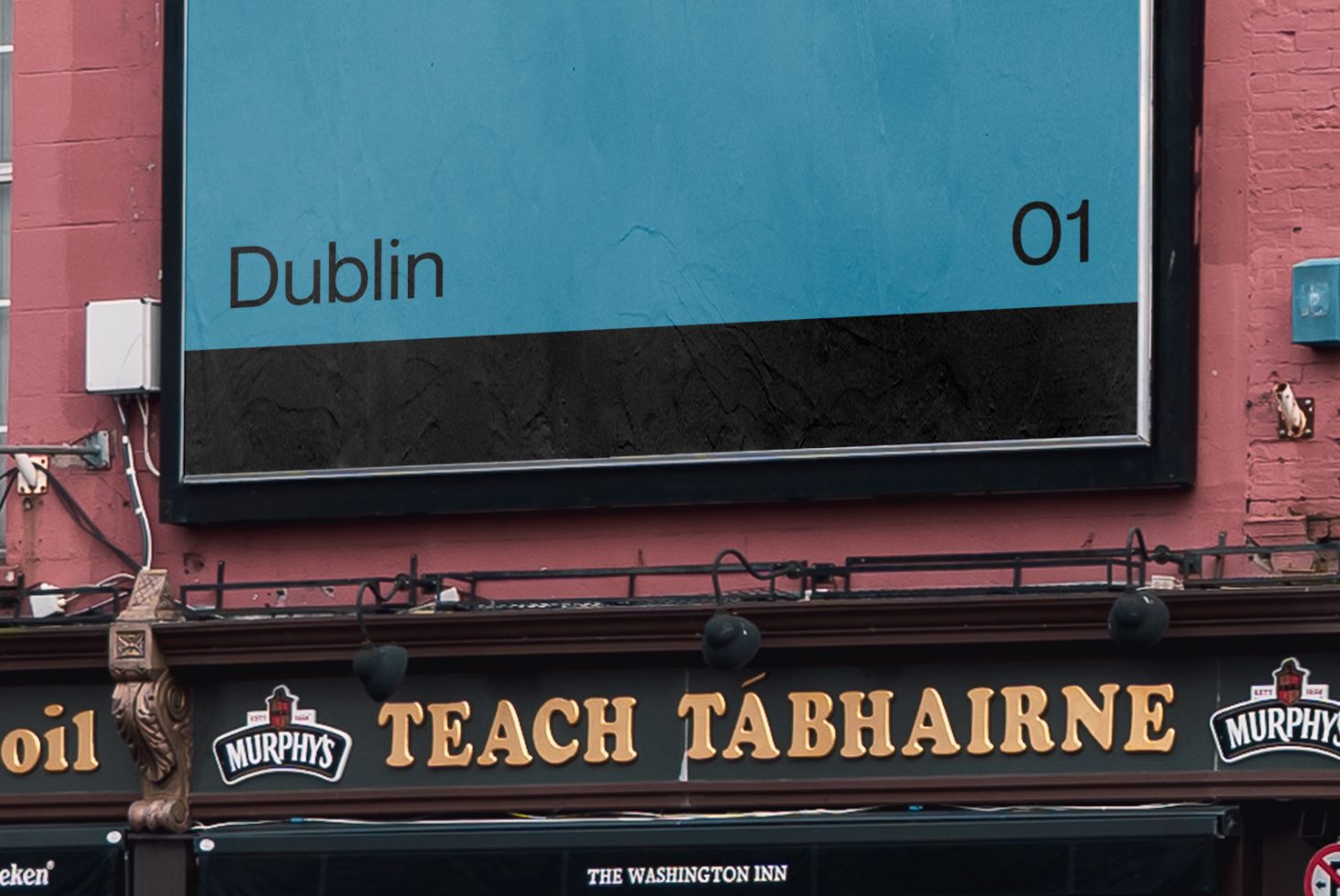 Pub signage mockup featuring Dublin theme with stylish fonts, ideal for graphics display in urban design projects.